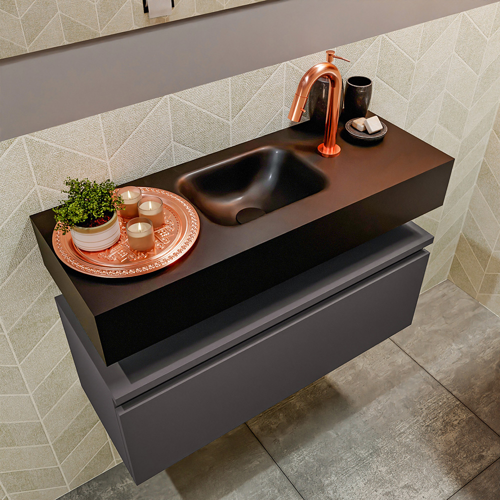 MONDIAZ ANDOR 80cm toiletmeubel dark grey. LEX 80cm wastafel urban positie midden. Met 1 kraangat - Afbeelding 2