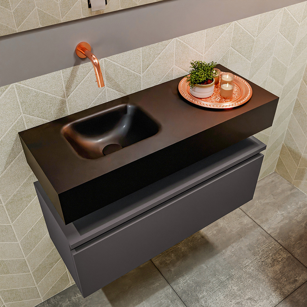 MONDIAZ ANDOR 80cm toiletmeubel dark grey. LEX 80cm wastafel urban positie links. Zonder kraangat - Afbeelding 2