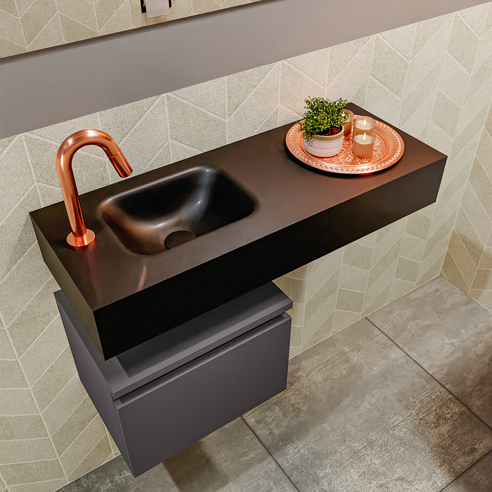 MONDIAZ ANDOR 40cm toiletmeubel dark grey. LEX 80cm wastafel urban positie links. Met 1 kraangat - Afbeelding 2