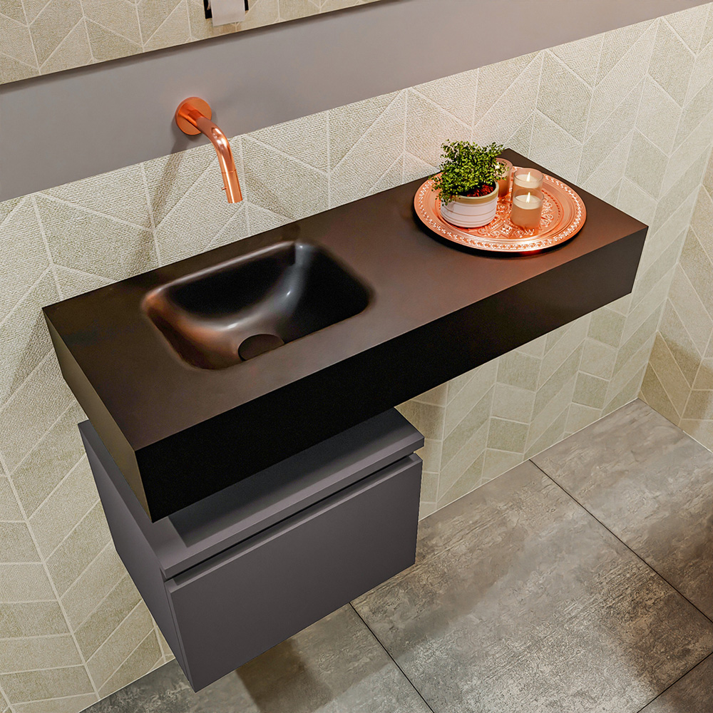 MONDIAZ ANDOR 40cm toiletmeubel dark grey. LEX 80cm wastafel urban positie links. Zonder kraangat - Afbeelding 2