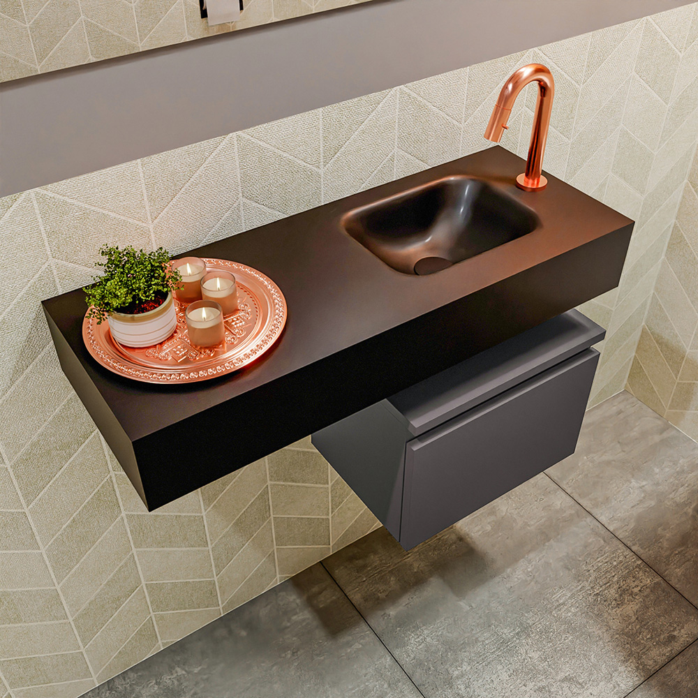 MONDIAZ ANDOR 40cm toiletmeubel dark grey. LEX 80cm wastafel urban positie rechts. Met 1 kraangat - Afbeelding 2