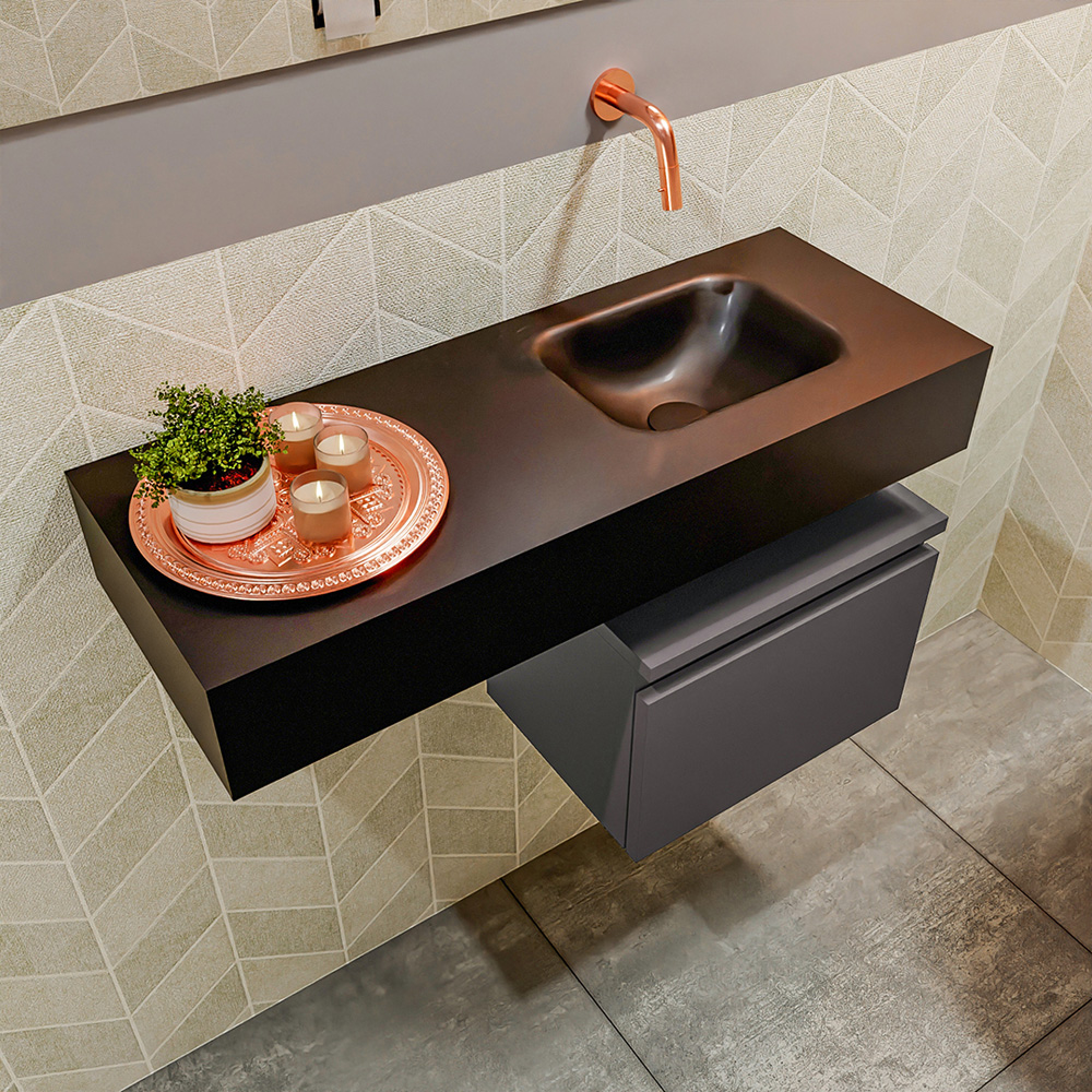 MONDIAZ ANDOR 40cm toiletmeubel dark grey. LEX 80cm wastafel urban positie rechts. Zonder kraangat - Afbeelding 2