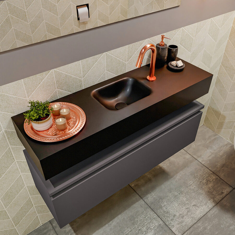 MONDIAZ ANDOR 100cm toiletmeubel dark grey. LEX 100cm wastafel urban positie midden. Met 1 kraangat - Afbeelding 2