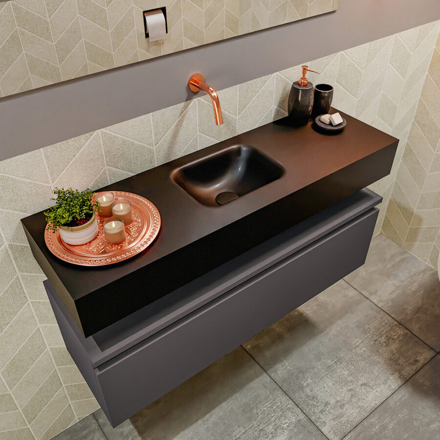 MONDIAZ ANDOR 100cm toiletmeubel dark grey. LEX 100cm wastafel urban positie midden. Zonder kraangat - Afbeelding 2
