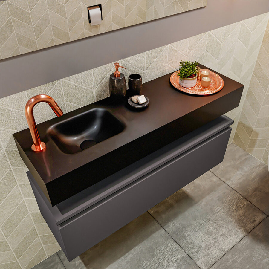MONDIAZ ANDOR 100cm toiletmeubel dark grey. LEX 100cm wastafel urban positie links. Met 1 kraangat - Afbeelding 2