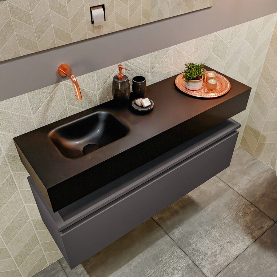 MONDIAZ ANDOR 100cm toiletmeubel dark grey. LEX 100cm wastafel urban positie links. Zonder kraangat - Afbeelding 2