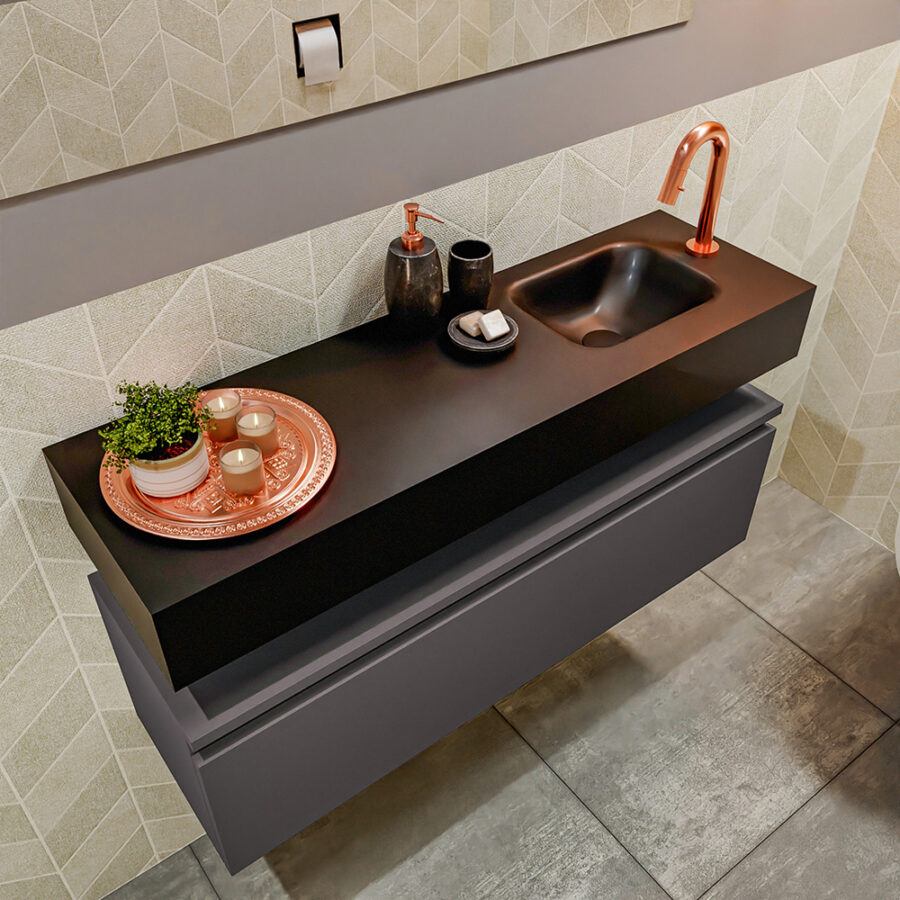 MONDIAZ ANDOR 100cm toiletmeubel dark grey. LEX 100cm wastafel urban positie rechts. Met 1 kraangat - Afbeelding 2
