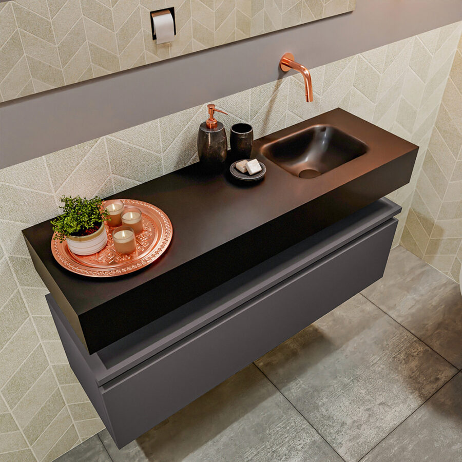 MONDIAZ ANDOR 100cm toiletmeubel dark grey. LEX 100cm wastafel urban positie rechts. Zonder kraangat - Afbeelding 2