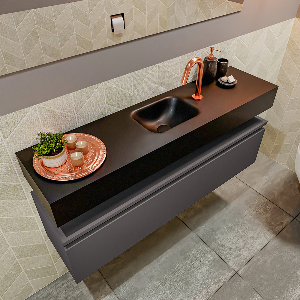 MONDIAZ ANDOR 120cm toiletmeubel dark grey. LEX 120cm wastafel urban positie midden. Met 1 kraangat - Afbeelding 2