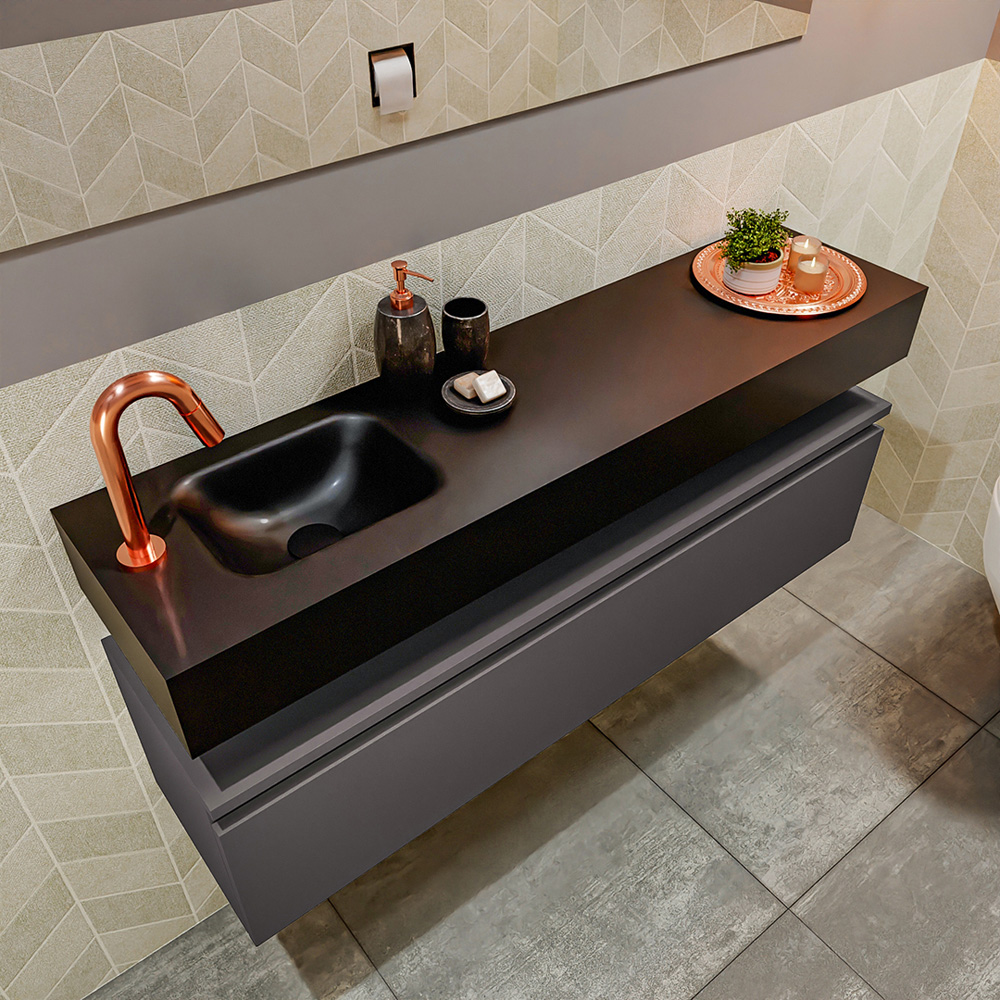 MONDIAZ ANDOR 120cm toiletmeubel dark grey. LEX 120cm wastafel urban positie links. Met 1 kraangat - Afbeelding 2