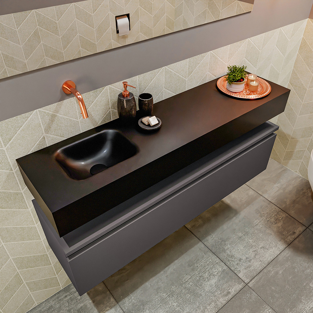 MONDIAZ ANDOR 120cm toiletmeubel dark grey. LEX 120cm wastafel urban positie links. Zonder kraangat - Afbeelding 2