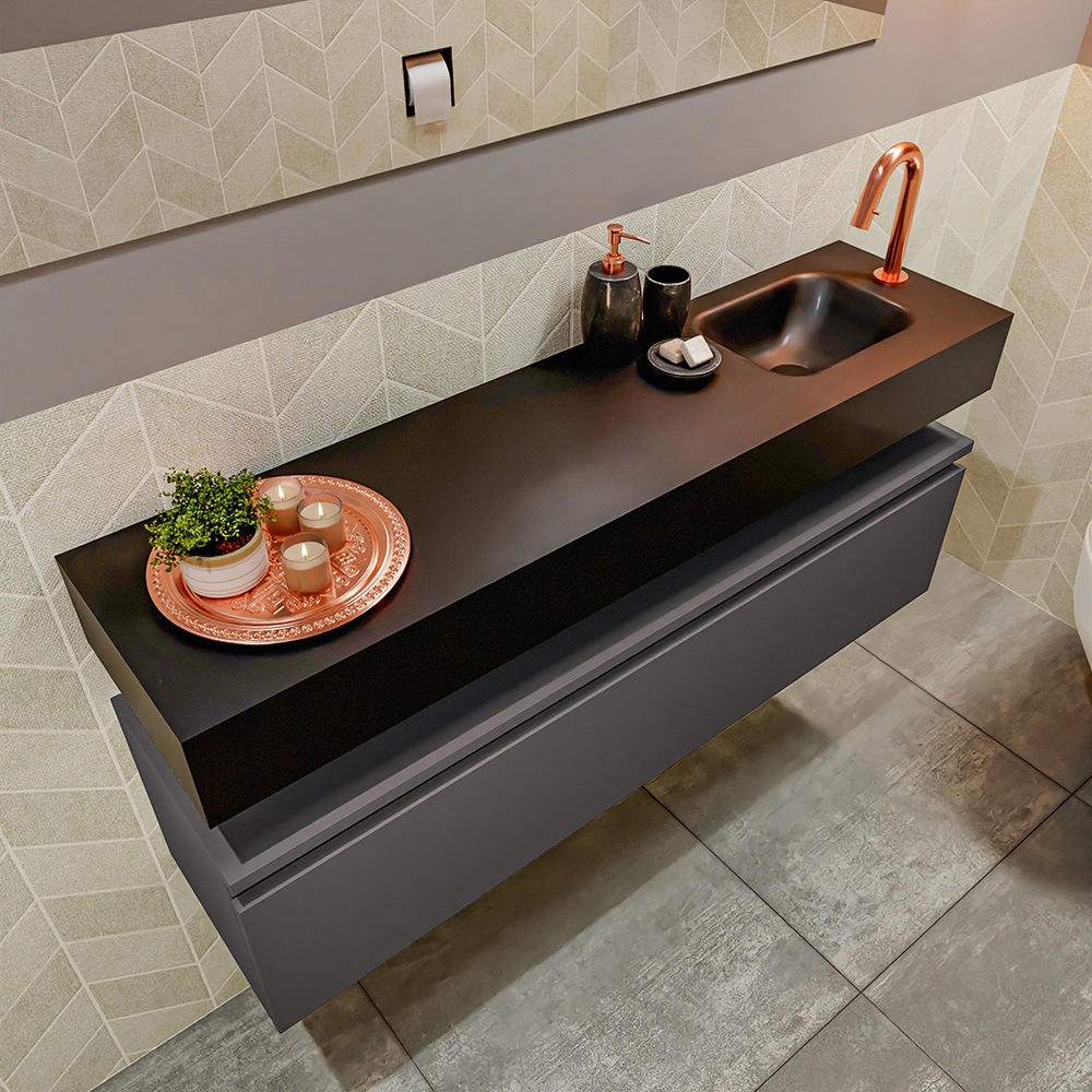 MONDIAZ ANDOR 120cm toiletmeubel dark grey. LEX 120cm wastafel urban positie rechts. Met 1 kraangat - Afbeelding 2