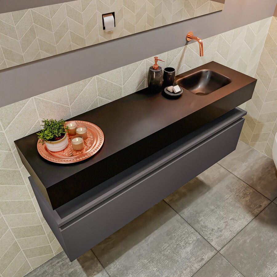 MONDIAZ ANDOR 120cm toiletmeubel dark grey. LEX 120cm wastafel urban positie rechts. Zonder kraangat - Afbeelding 2