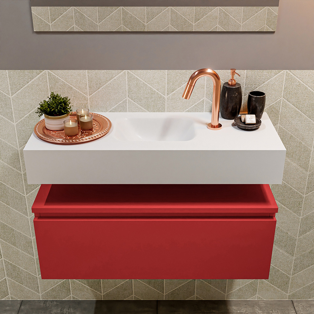 MONDIAZ ANDOR 80cm toiletmeubel fire. LEX 80cm wastafel talc positie midden. Met 1 kraangat - Afbeelding 3