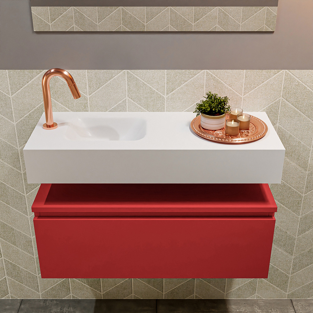 MONDIAZ ANDOR 80cm toiletmeubel fire. LEX 80cm wastafel talc positie links. Met 1 kraangat - Afbeelding 3