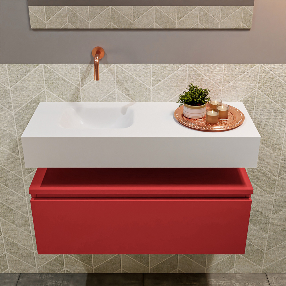 MONDIAZ ANDOR 80cm toiletmeubel fire. LEX 80cm wastafel talc positie links. Zonder kraangat - Afbeelding 3