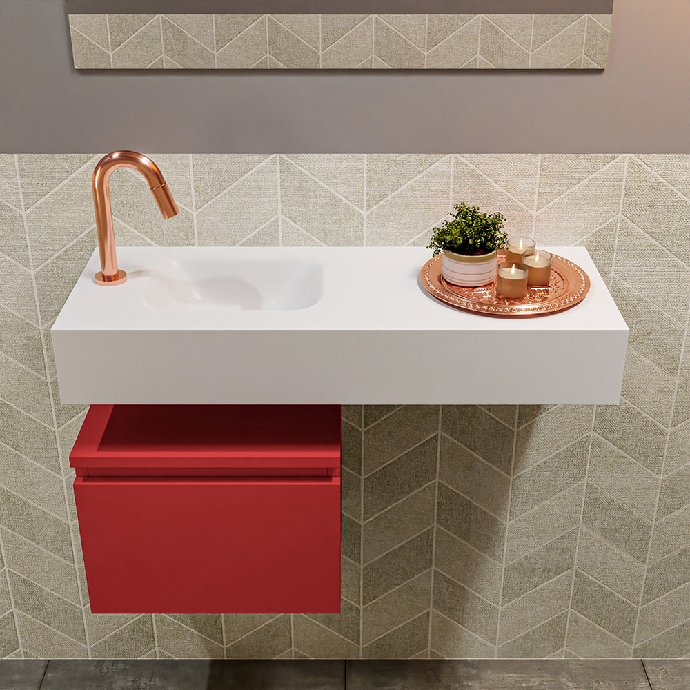 MONDIAZ ANDOR 40cm toiletmeubel fire. LEX 80cm wastafel talc positie links. Met 1 kraangat - Afbeelding 3