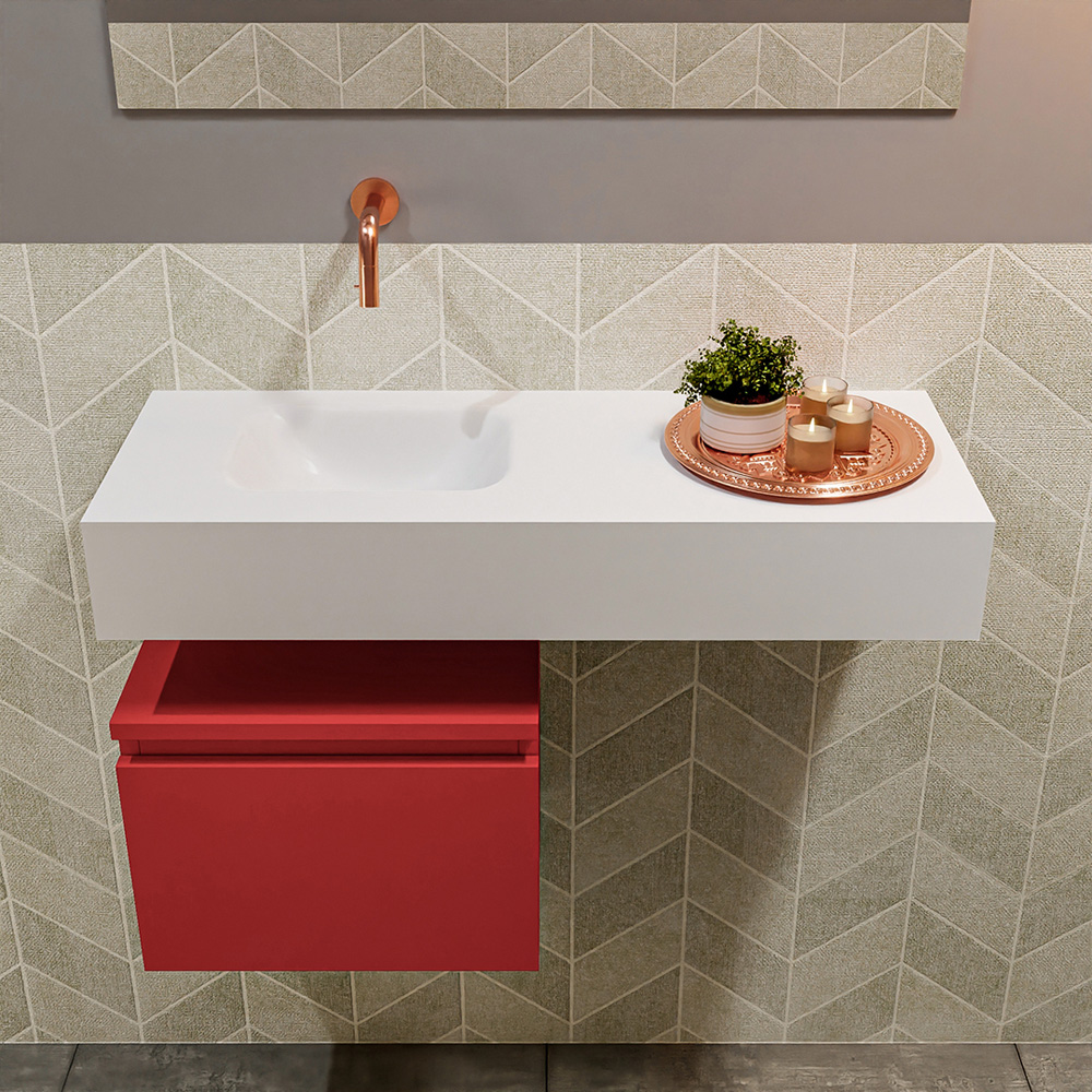 MONDIAZ ANDOR 40cm toiletmeubel fire. LEX 80cm wastafel talc positie links. Zonder kraangat - Afbeelding 3