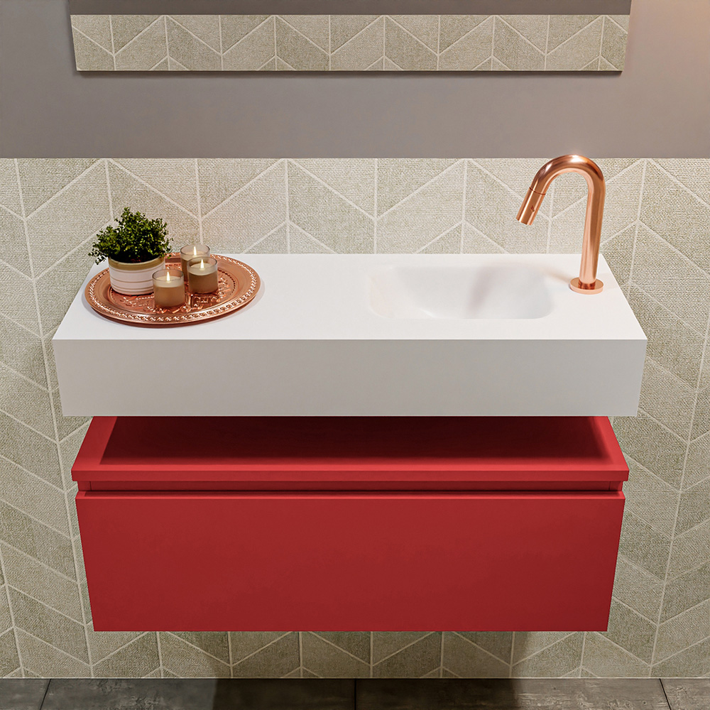 MONDIAZ ANDOR 80cm toiletmeubel fire. LEX 80cm wastafel talc positie rechts. Met 1 kraangat - Afbeelding 3