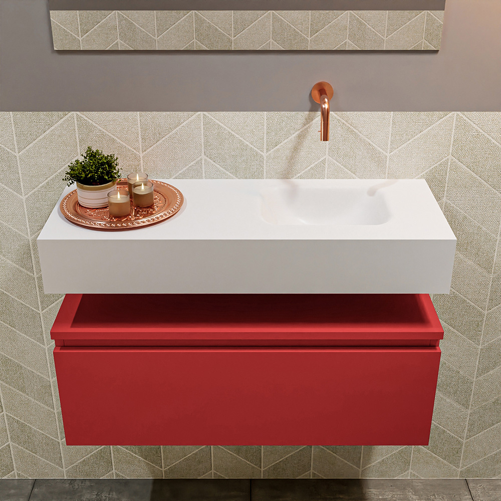 MONDIAZ ANDOR 80cm toiletmeubel fire. LEX 80cm wastafel talc positie rechts. Zonder kraangat - Afbeelding 3