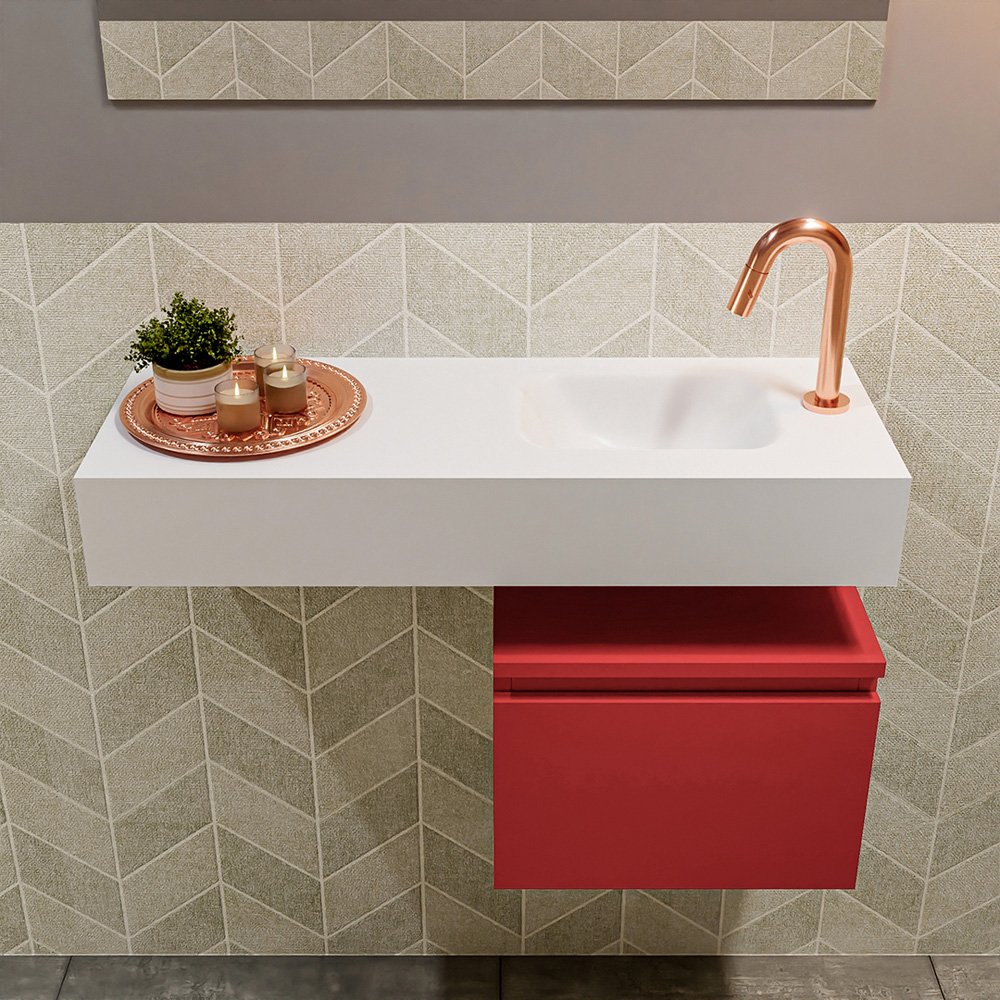 MONDIAZ ANDOR 40cm toiletmeubel fire. LEX 80cm wastafel talc positie rechts. Met 1 kraangat - Afbeelding 3