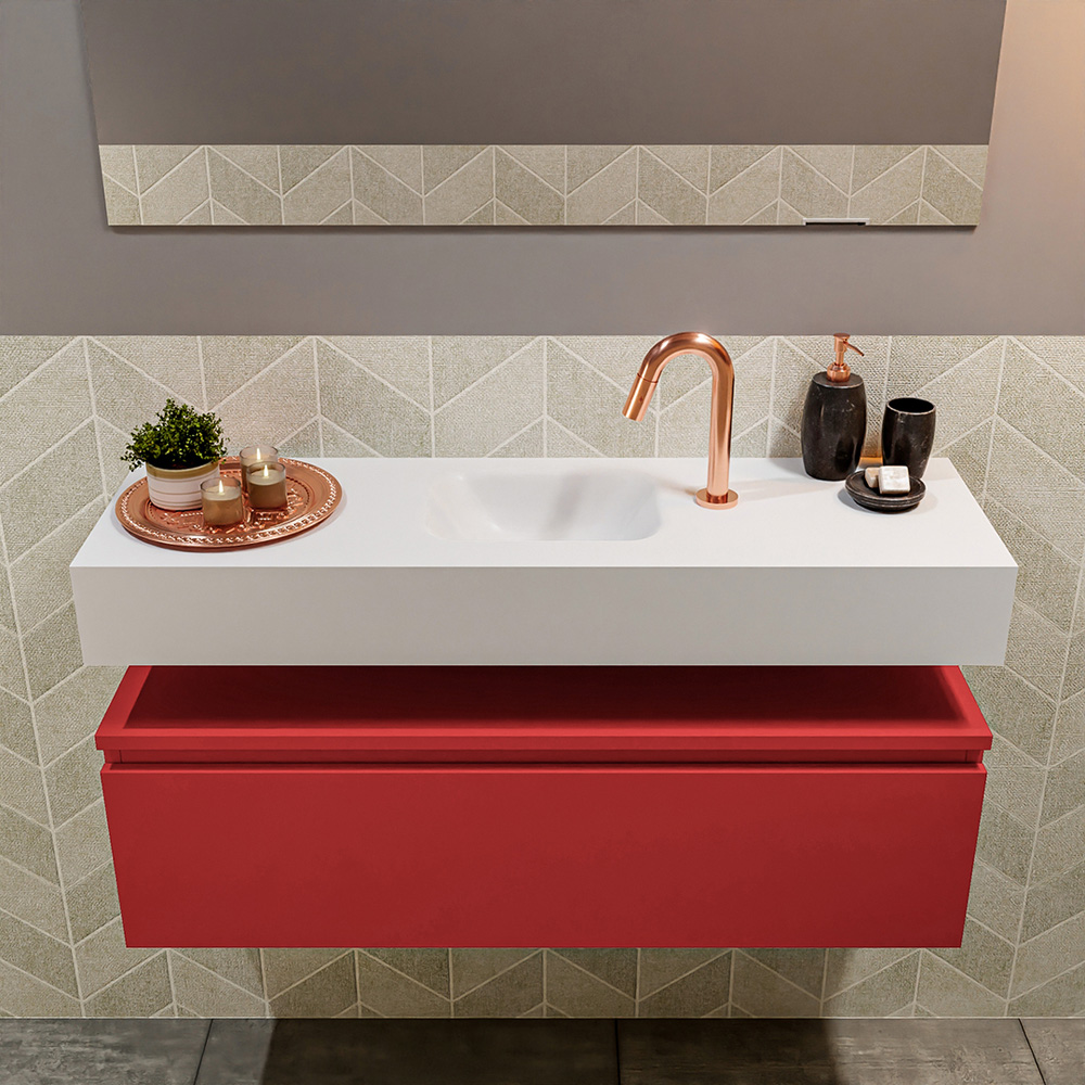 MONDIAZ ANDOR 100cm toiletmeubel fire. LEX 100cm wastafel talc positie midden. Met 1 kraangat - Afbeelding 3