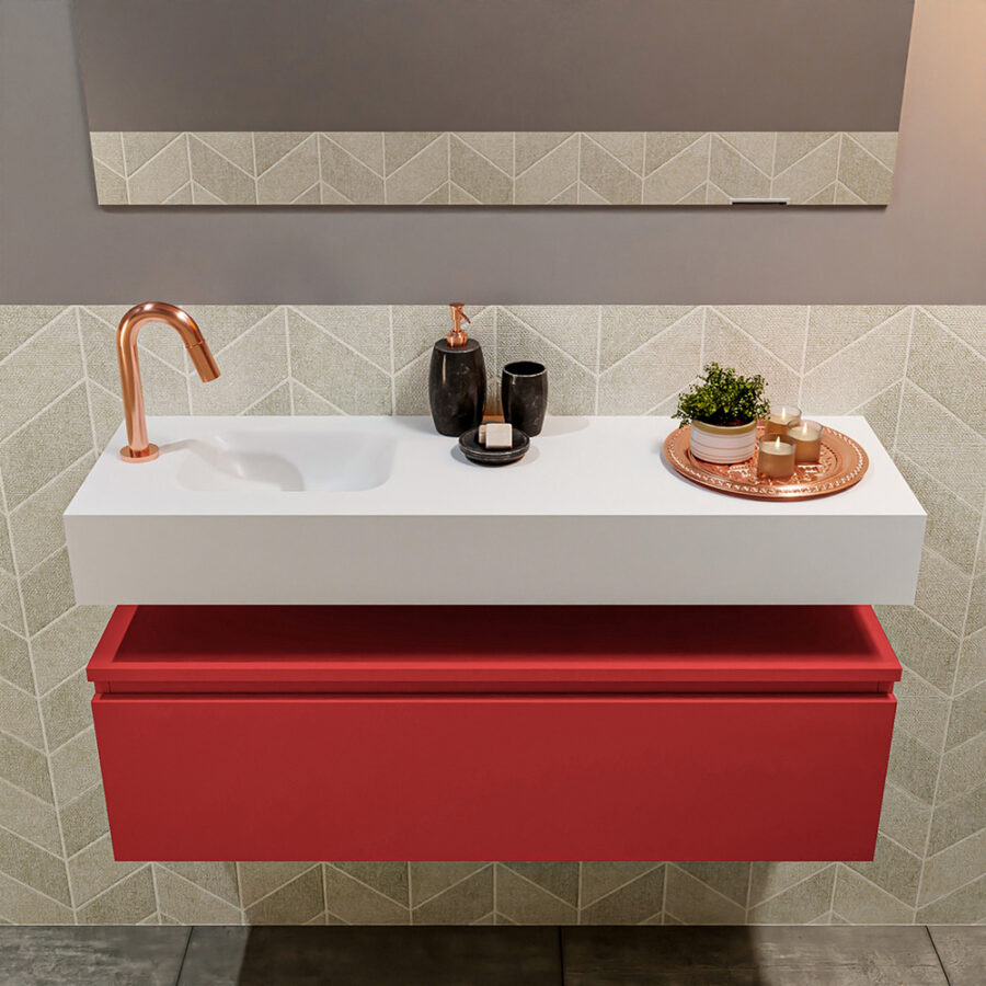 MONDIAZ ANDOR 100cm toiletmeubel fire. LEX 100cm wastafel talc positie links. Met 1 kraangat - Afbeelding 3