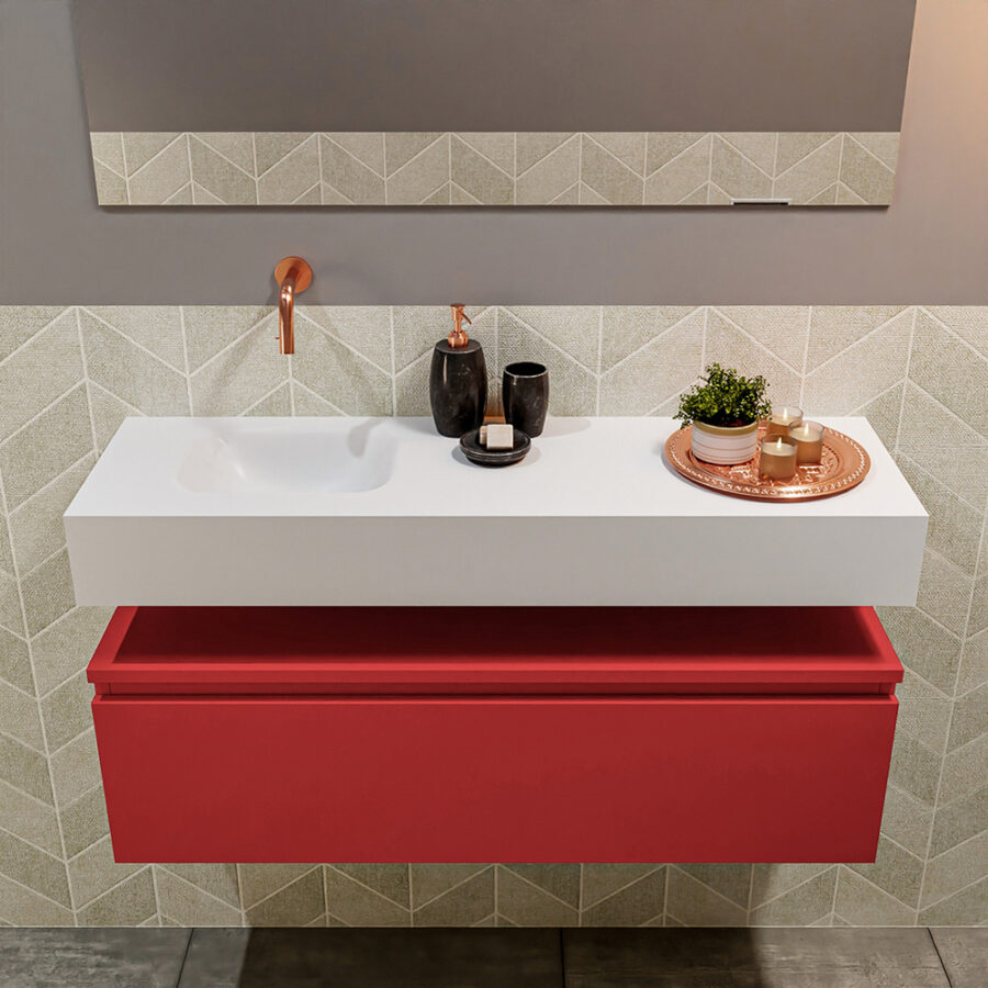 MONDIAZ ANDOR 100cm toiletmeubel fire. LEX 100cm wastafel talc positie links. Zonder kraangat - Afbeelding 3