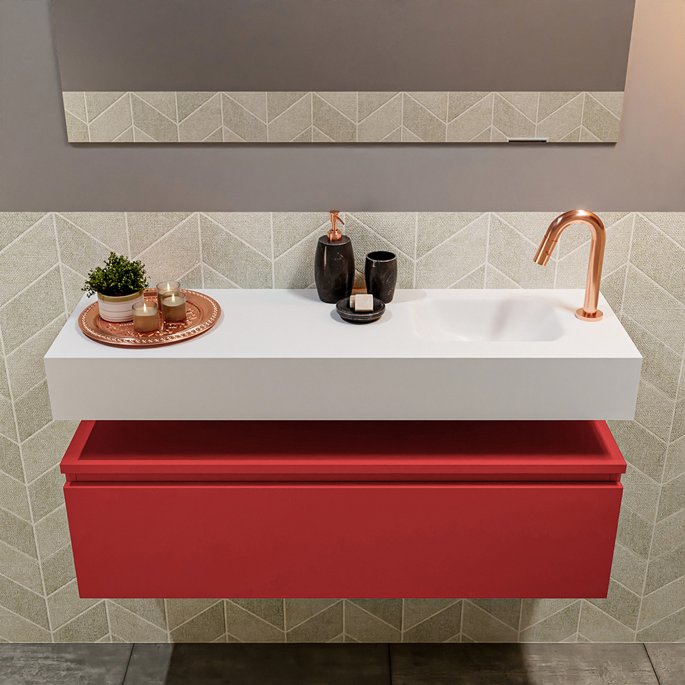 MONDIAZ ANDOR 100cm toiletmeubel fire. LEX 100cm wastafel talc positie rechts. Met 1 kraangat - Afbeelding 3