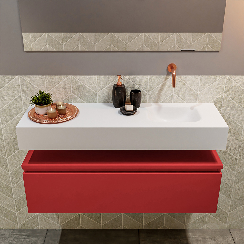 MONDIAZ ANDOR 100cm toiletmeubel fire. LEX 100cm wastafel talc positie rechts. Zonder kraangat - Afbeelding 3