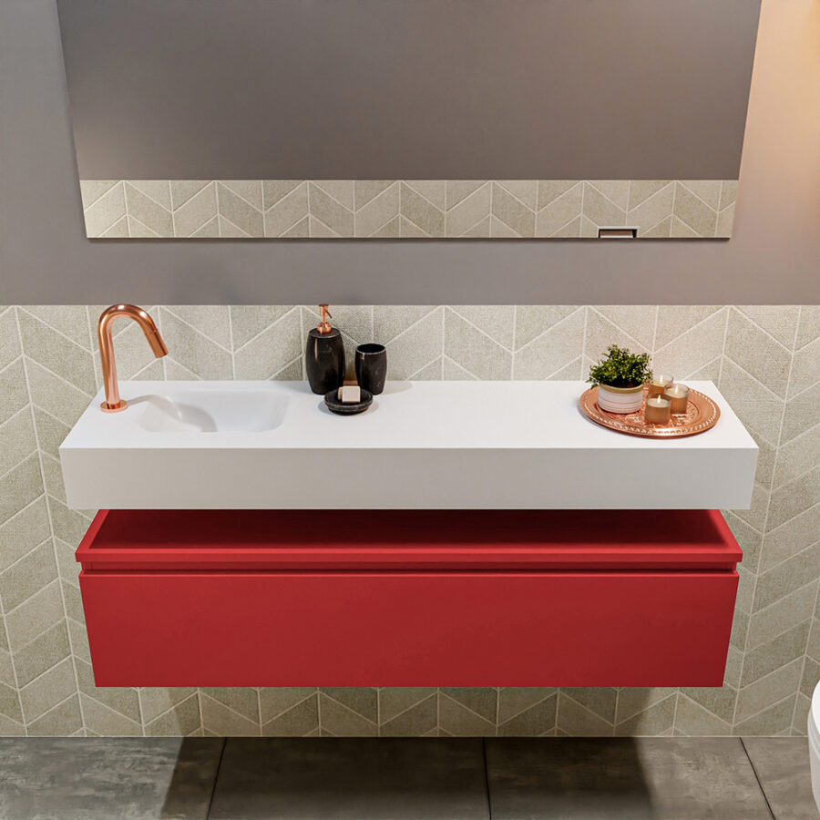 MONDIAZ ANDOR 120cm toiletmeubel fire. LEX 120cm wastafel talc positie links. Met 1 kraangat - Afbeelding 3