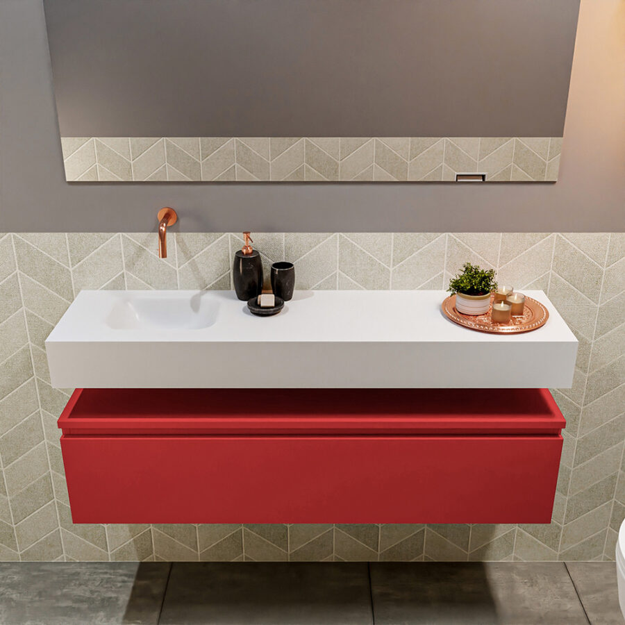 MONDIAZ ANDOR 120cm toiletmeubel fire. LEX 120cm wastafel talc positie links. Zonder kraangat - Afbeelding 3