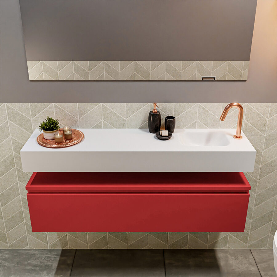 MONDIAZ ANDOR 120cm toiletmeubel fire. LEX 120cm wastafel talc positie rechts. Met 1 kraangat - Afbeelding 3