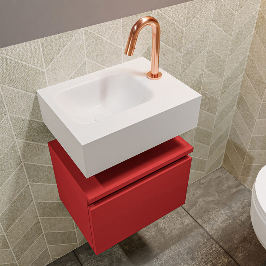 MONDIAZ ANDOR 40cm toiletmeubel fire. LEX 40cm wastafel talc positie links. Met 1 kraangat - Afbeelding 2