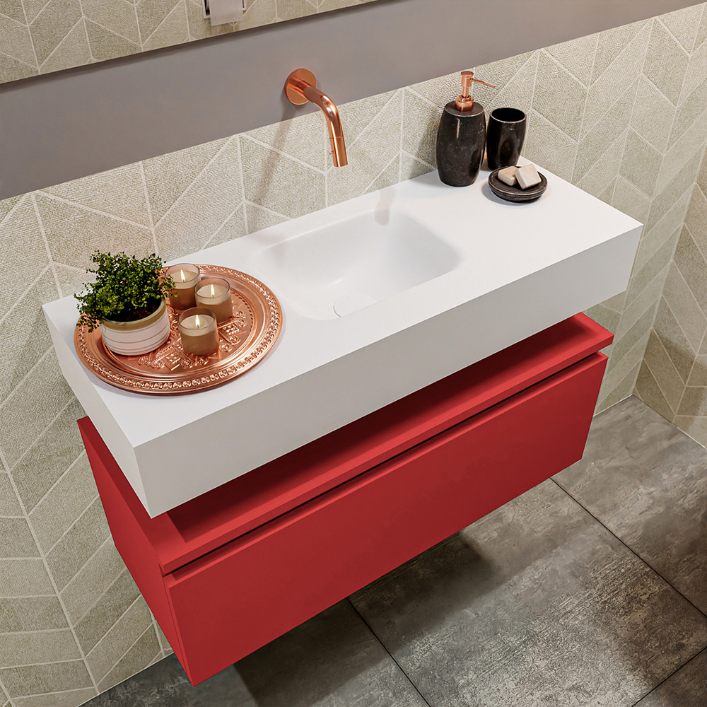 MONDIAZ ANDOR 80cm toiletmeubel fire. LEX 80cm wastafel talc positie midden. Zonder kraangat - Afbeelding 2