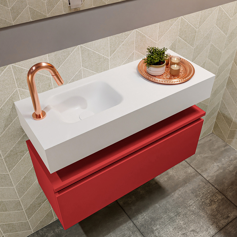 MONDIAZ ANDOR 80cm toiletmeubel fire. LEX 80cm wastafel talc positie links. Met 1 kraangat - Afbeelding 2