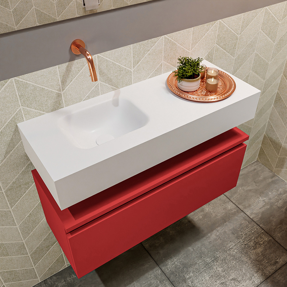 MONDIAZ ANDOR 80cm toiletmeubel fire. LEX 80cm wastafel talc positie links. Zonder kraangat - Afbeelding 2