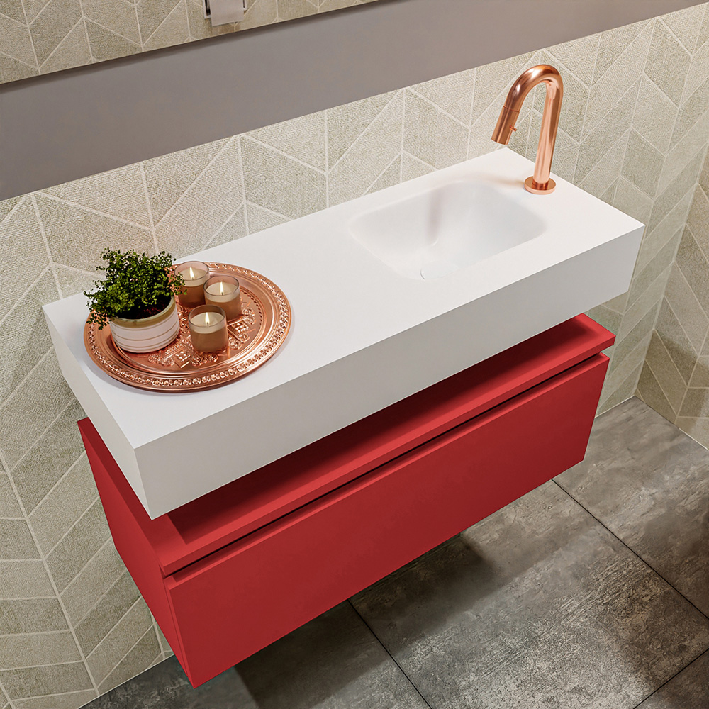 MONDIAZ ANDOR 80cm toiletmeubel fire. LEX 80cm wastafel talc positie rechts. Met 1 kraangat - Afbeelding 2