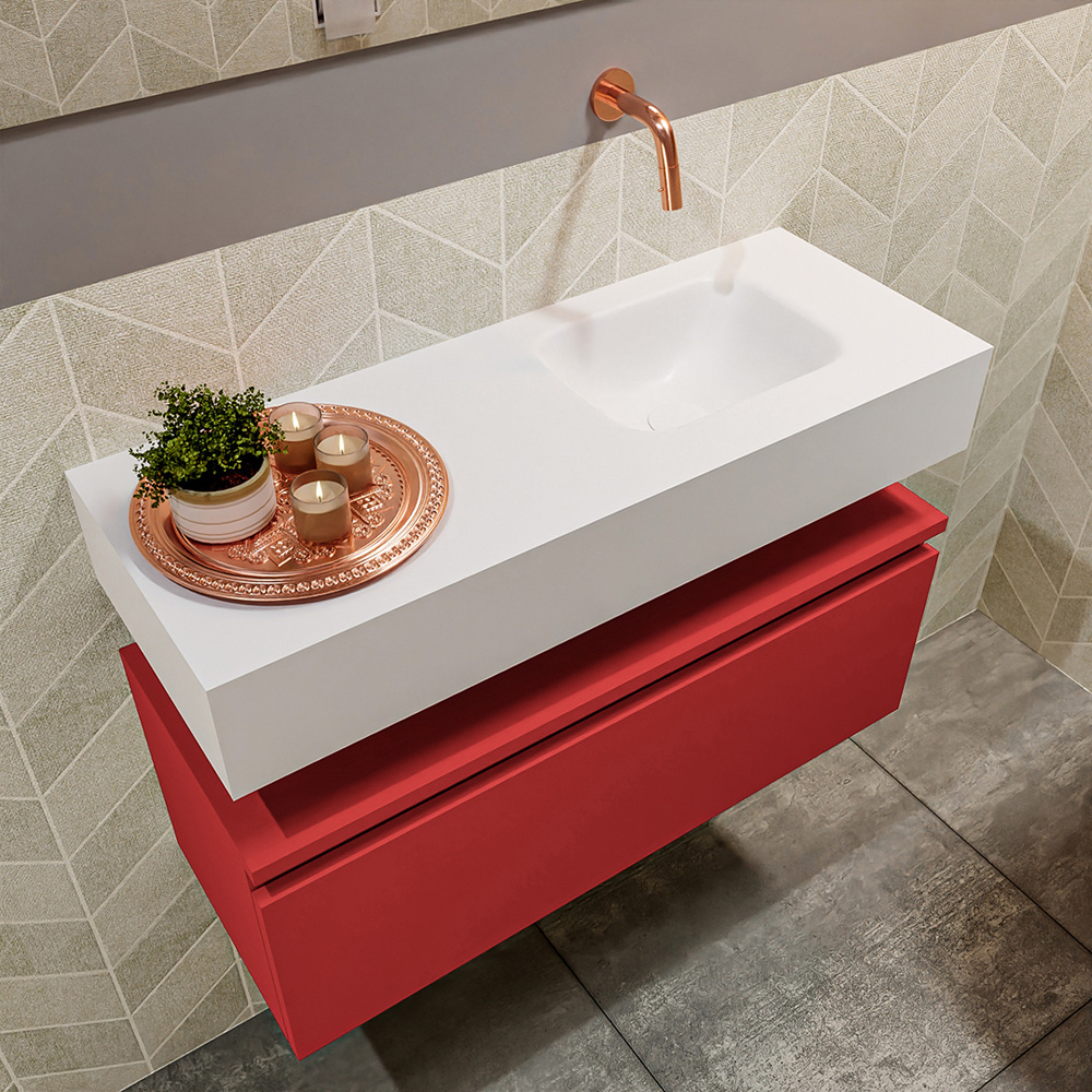 MONDIAZ ANDOR 80cm toiletmeubel fire. LEX 80cm wastafel talc positie rechts. Zonder kraangat - Afbeelding 2