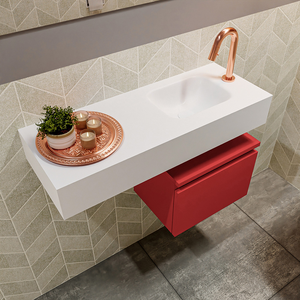 MONDIAZ ANDOR 40cm toiletmeubel fire. LEX 80cm wastafel talc positie rechts. Met 1 kraangat - Afbeelding 2