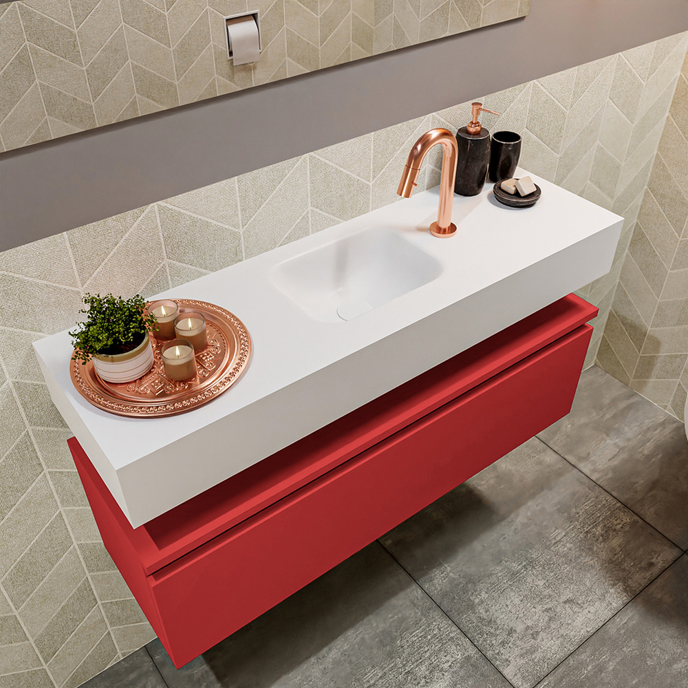 MONDIAZ ANDOR 100cm toiletmeubel fire. LEX 100cm wastafel talc positie midden. Met 1 kraangat - Afbeelding 2