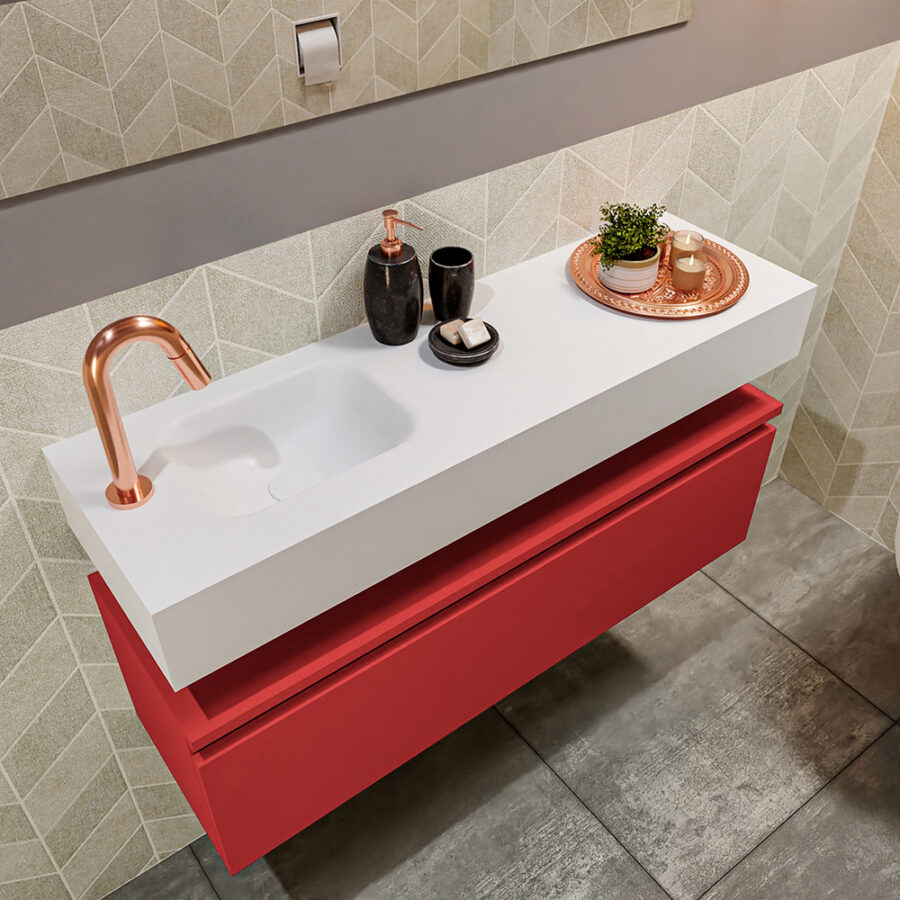 MONDIAZ ANDOR 100cm toiletmeubel fire. LEX 100cm wastafel talc positie links. Met 1 kraangat - Afbeelding 2