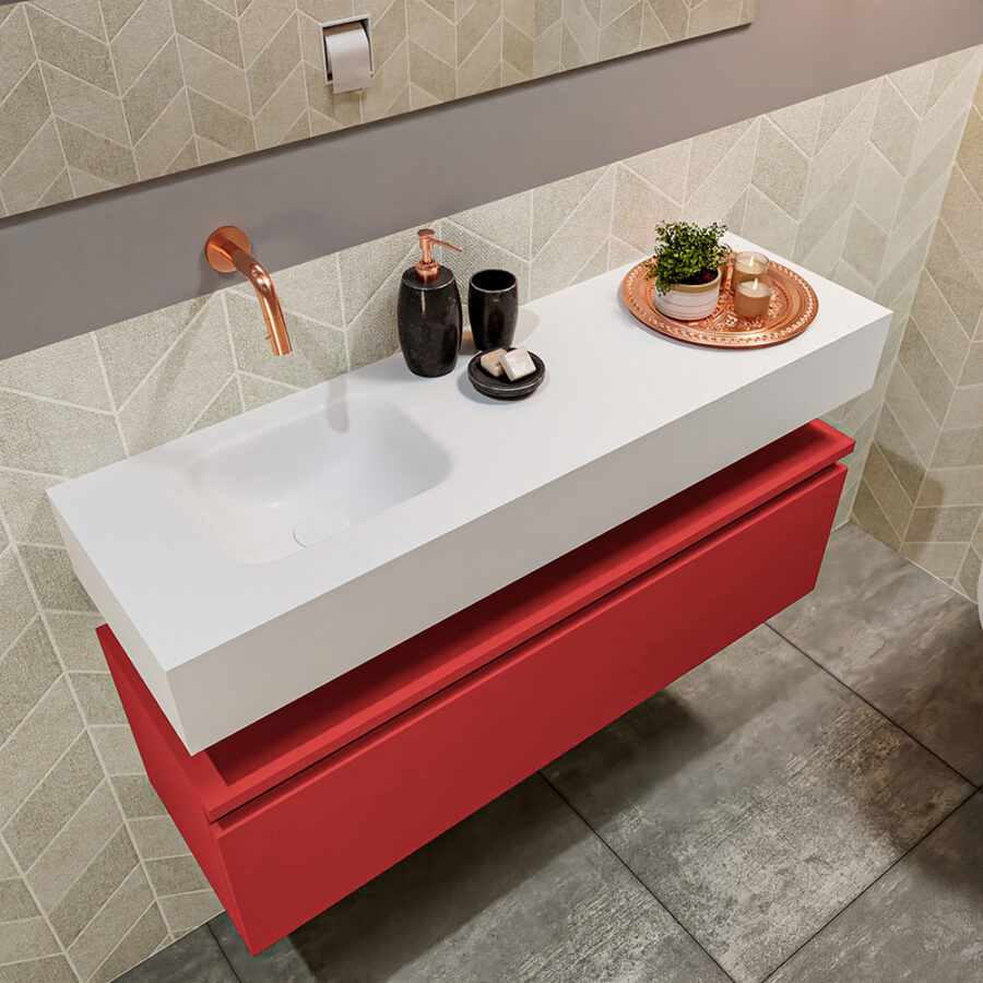 MONDIAZ ANDOR 100cm toiletmeubel fire. LEX 100cm wastafel talc positie links. Zonder kraangat - Afbeelding 2