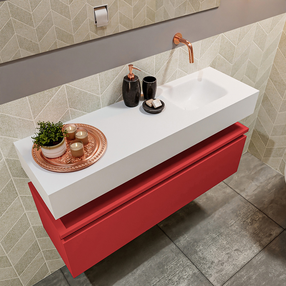 MONDIAZ ANDOR 100cm toiletmeubel fire. LEX 100cm wastafel talc positie rechts. Zonder kraangat - Afbeelding 2