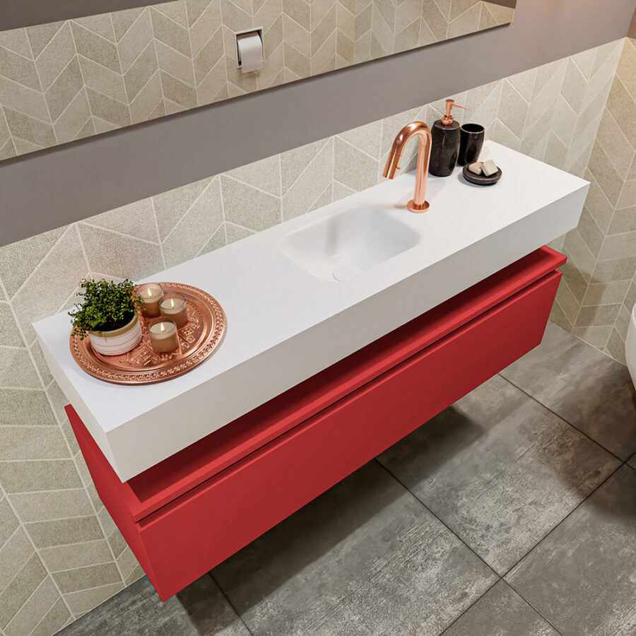 MONDIAZ ANDOR 120cm toiletmeubel fire. LEX 120cm wastafel talc positie midden. Met 1 kraangat - Afbeelding 2