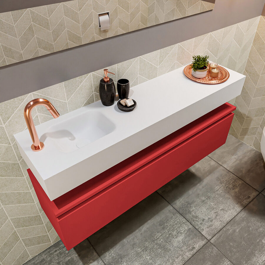 MONDIAZ ANDOR 120cm toiletmeubel fire. LEX 120cm wastafel talc positie links. Met 1 kraangat - Afbeelding 2