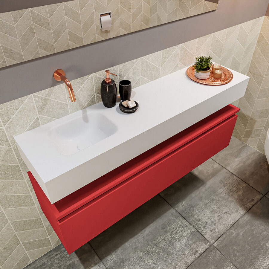 MONDIAZ ANDOR 120cm toiletmeubel fire. LEX 120cm wastafel talc positie links. Zonder kraangat - Afbeelding 2