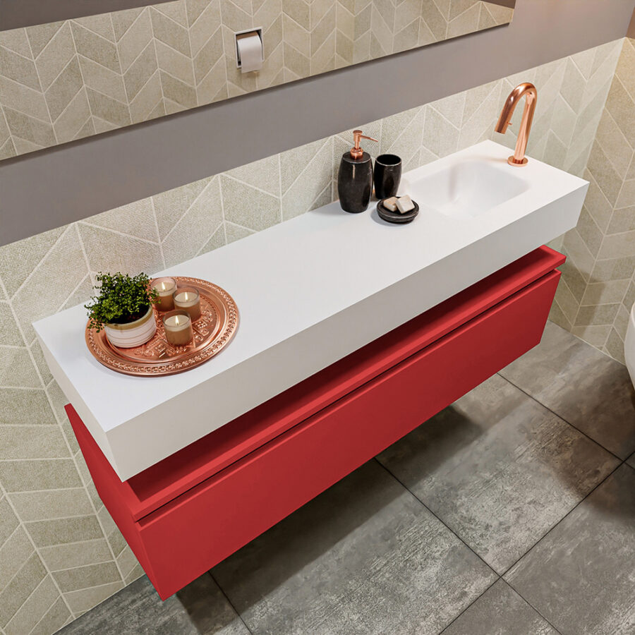 MONDIAZ ANDOR 120cm toiletmeubel fire. LEX 120cm wastafel talc positie rechts. Met 1 kraangat - Afbeelding 2