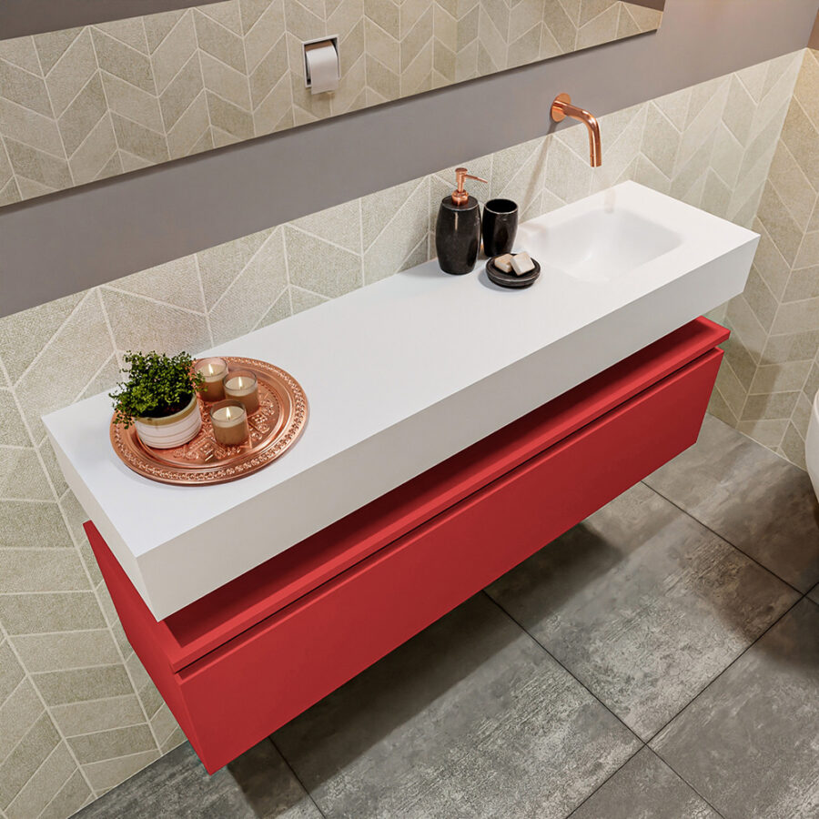 MONDIAZ ANDOR 120cm toiletmeubel fire. LEX 120cm wastafel talc positie rechts. Zonder kraangat - Afbeelding 2