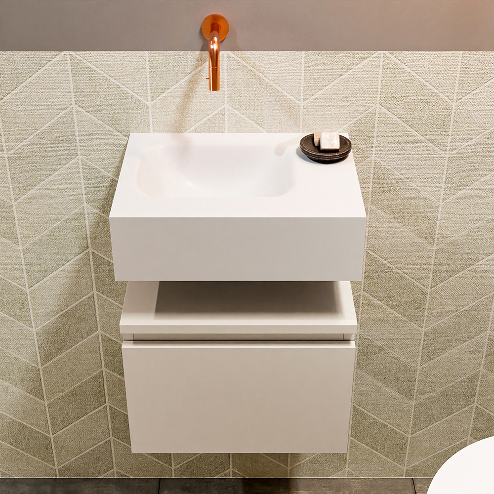 MONDIAZ ANDOR 40cm toiletmeubel linen. LEX 40cm wastafel talc positie links. Zonder kraangat - Afbeelding 3